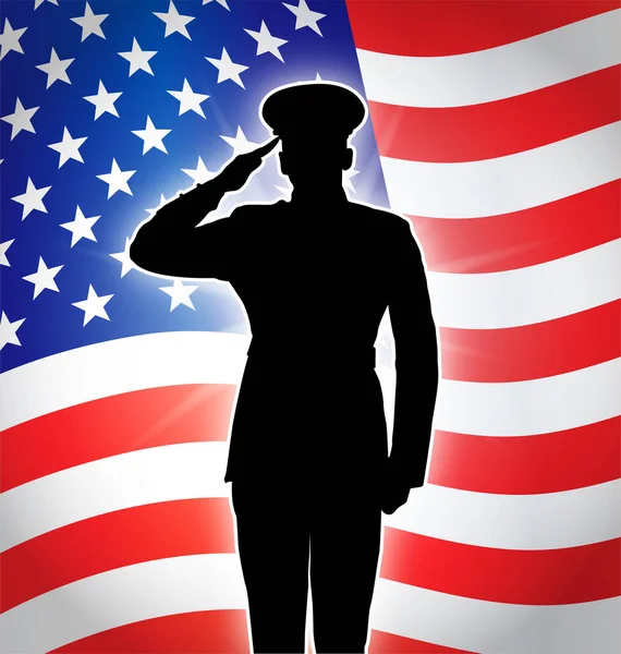 Military Police Salute Silhouette Usa Flag — Stock Vector