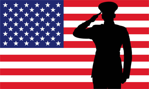 военные или полицейские отдают честь силуэту с флагом США