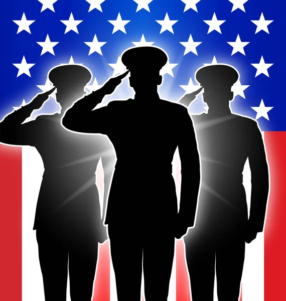 アメリカ国旗のある3人の海兵隊シルエット — ストックベクタ