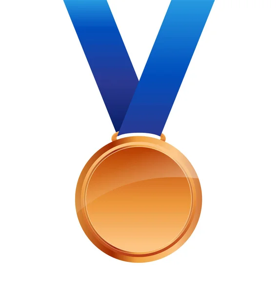 Golden Award Sport Medal For Winners With Blue Ribbon Stock