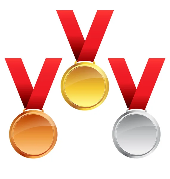 Medalhas Bronze Prata Ouro Simples Com Fita —  Vetores de Stock