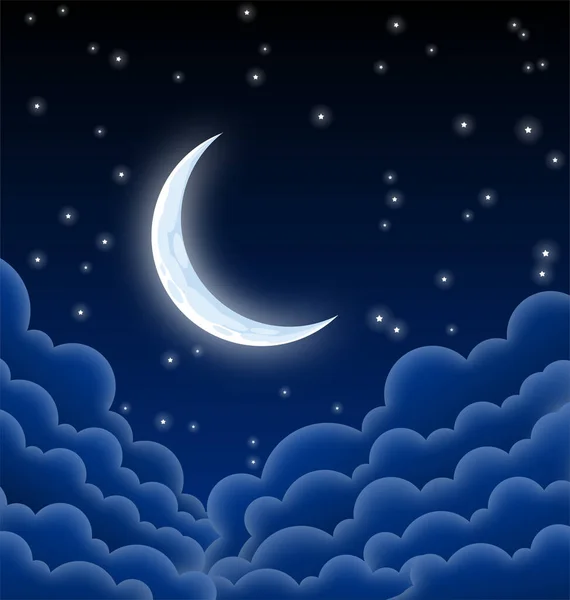 Schöne Sternenklare Mondsichel Nacht — Stockvektor