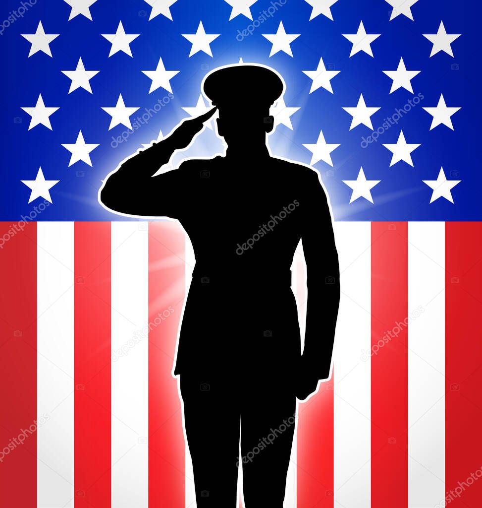 military or police salute silhouette with usa flag