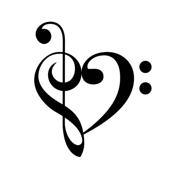 Love Heart Music Höhen Und Bassschlüssel — Stockvektor