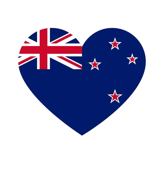 Novozélandská Vlajka Kiwi Tvaru Srdce — Stockový vektor