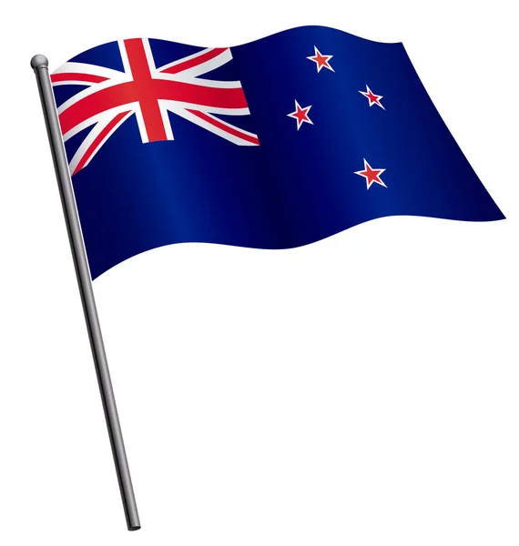 Nya Zealand Flagga Som Seglar Flaggstången — Stock vektor