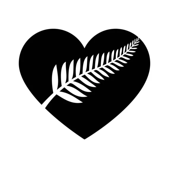 Nouvelle Zélande Classique Fougère Argentée Forme Coeur — Image vectorielle