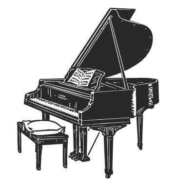 classic grand piano ink illustration clipart