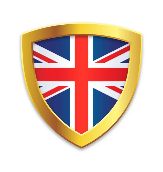 Escudo Borde Oro Con Reino Unido Bandera Del Reino Unido — Archivo Imágenes Vectoriales