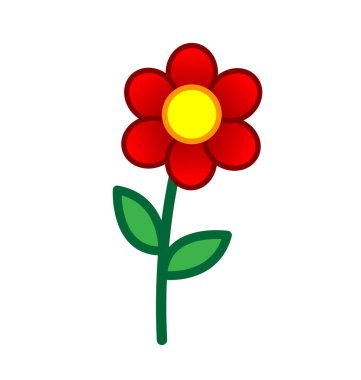 Kırmızı yapraklı basit bir karikatür çiçeği.