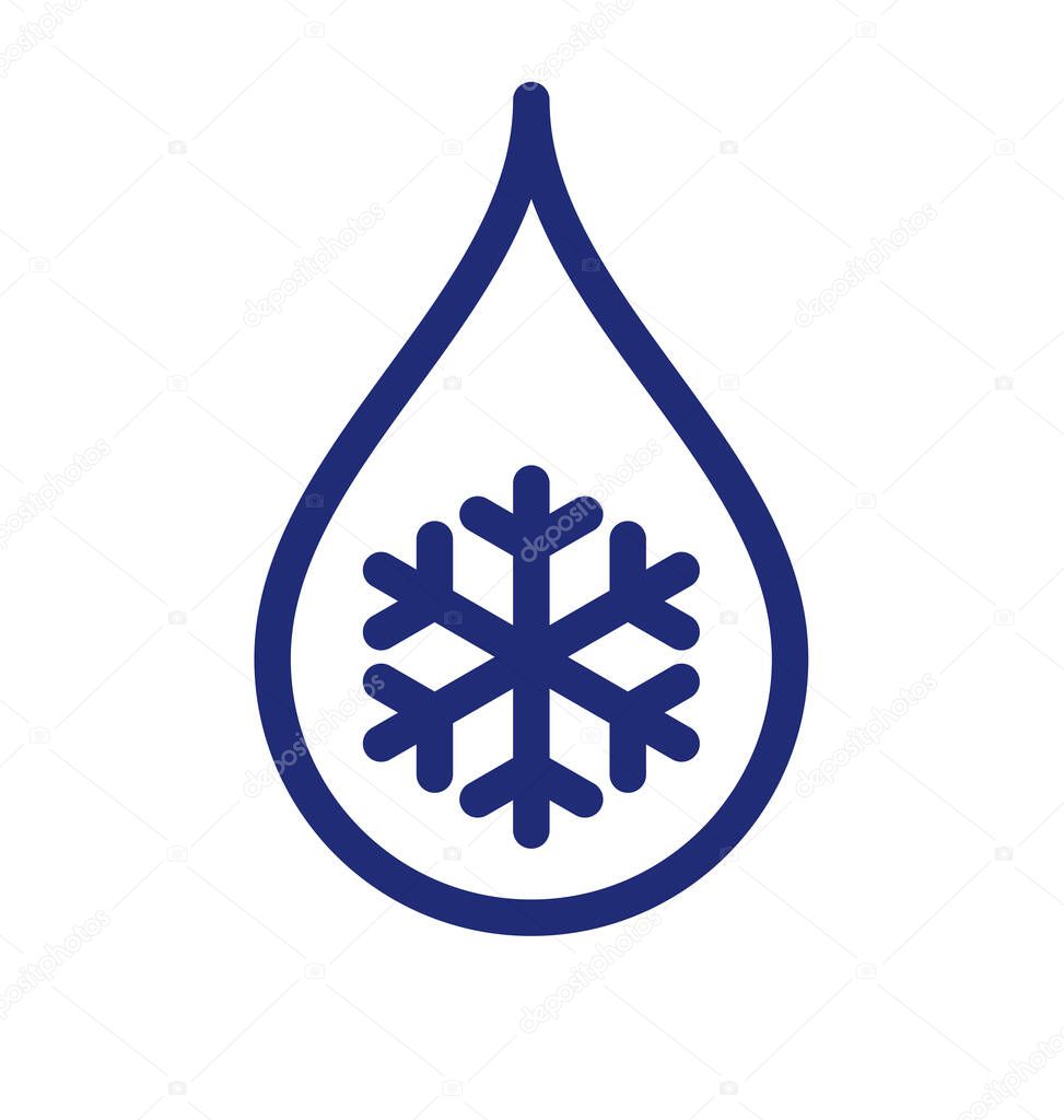 Simple cold water droplet with snowflake icon
