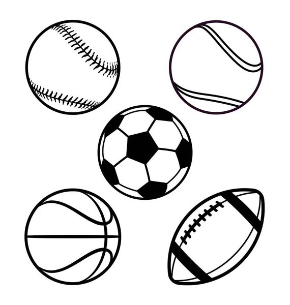 Various Cartoon Stylized American Sports Balls — Stock Vector