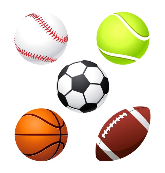 Various Cartoon Stylized American Sports Balls — Stock Vector