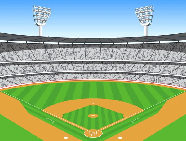 Clásico Estadio Béisbol Claro Día Soleado — Vector de stock