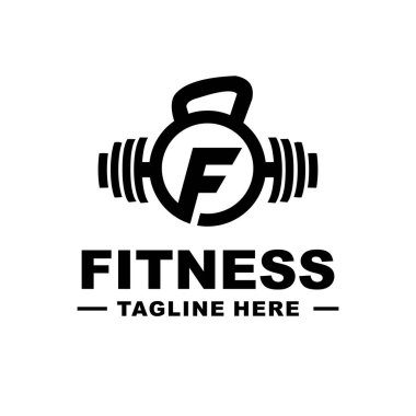 F Fitness Logosu Soyut Logosu, Simge Tasarım Şablonu ve F Fitness harfi logosu ve spor salonu logosu. F harfi ve halter.