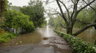 Windsor 'daki Hawkesbury Nehri' nin taşkın suyu yüzünden terasın yakın görüntüsü kapalı.