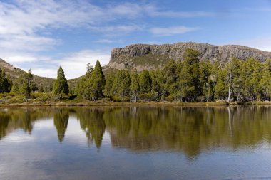 Tazmanya, Avustralya 'daki Kudüs' ün duvarlarına yansıyan siloam dolu sakin bir havuzun yaz sabahı çekimi.