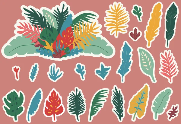 Colorful Organic Shape Leaves Stickers Collection Funny Basic Shapes Random — Vetor de Stock