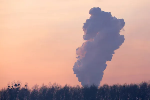 Steam Factory Sunrise Winter — Stock Photo, Image