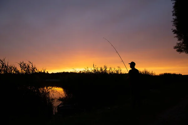 Ryby Lovící Ryby Pozadí Západu Slunce — Stock fotografie
