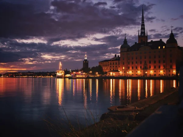 Edificios Famosos Estocolmo Durante Noche — Foto de Stock