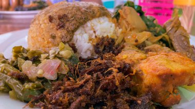 close up view of delicious padang asian food