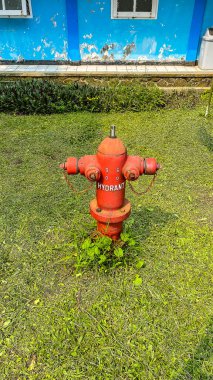 old red fire hydrant in a public building in the park