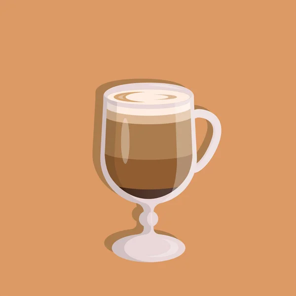 Coffee with milk and foam in the glass isolated icon, flat design