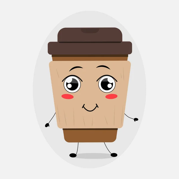 Coffee paper cup vector flat style cartoon fun character illustration. Cute happy icon.