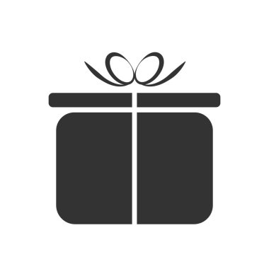 Basit düz stil siyah hediye kutusu simgesi. Beyaz izole edilmiş arkaplanda mevcut paket vektör çizimi. Sürpriz, tatil konsepti.