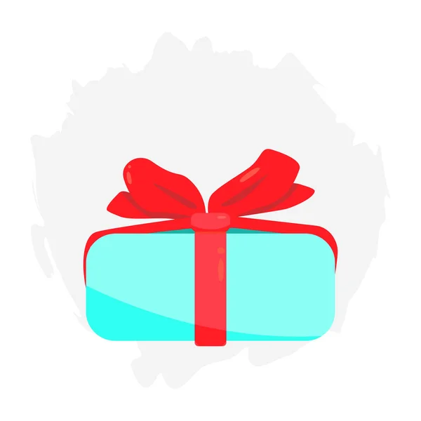 Blue Gift Box Icon Isolated Red Ribbon Flat Style Present — Stok Vektör