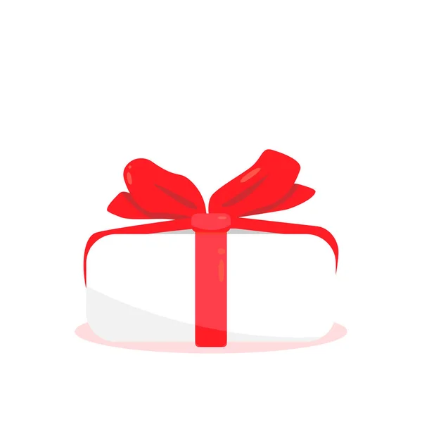 White Gift Box Icon Isolated Red Ribbon Flat Style Present — Stok Vektör