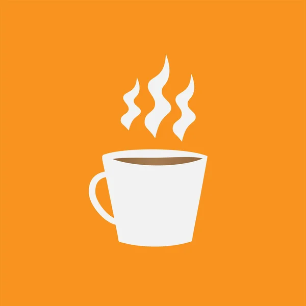 Simple flat white coffee cup icon on orange background with hot coffee and steam , vector illustration