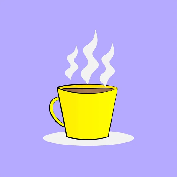 Yellow Cup Hot Coffee Flat Simple Comics Design Vector Illustration — Stock Vector