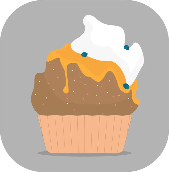 Simple cupcake vector illustration with blue berries, cream and orange jam.