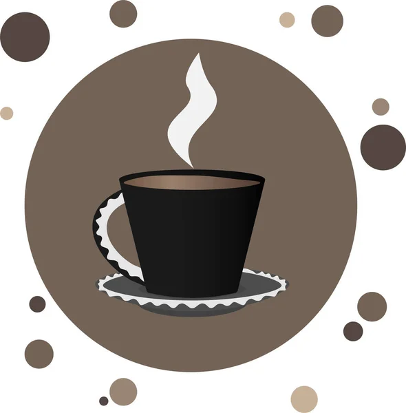 Vector icon of black coffee cup with plate and steam form hot drink