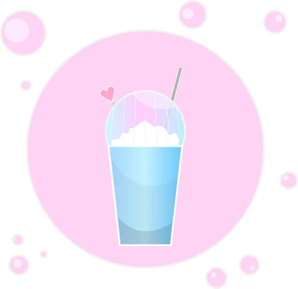 Simple Milkshake Drink Blue Glass Cup Whipped Cream Flat Style — Stockvektor