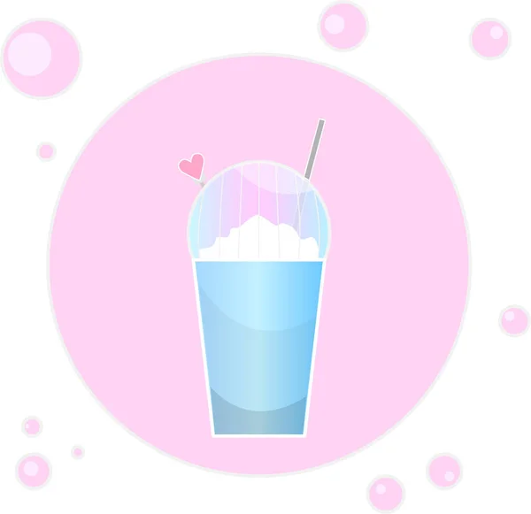 Simple Milkshake drink in blue glass or cup with whipped cream in flat style on pink background. Illustration for restaurant, cafe design, isolated icon