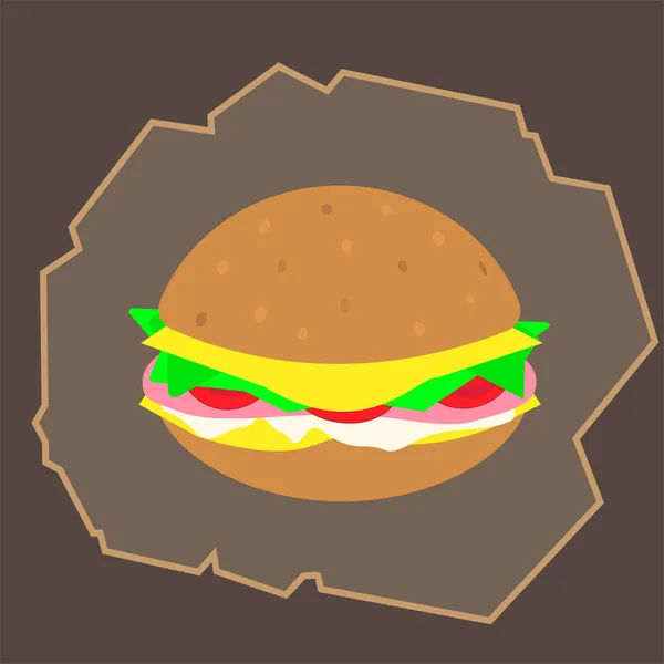 Flat Burger Fast Food Simple Vector Illustration —  Vetores de Stock