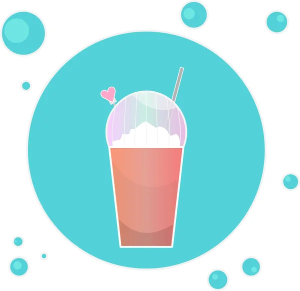Pink Milkshake Drink Whipped Cream Blue Background Simple Vector Illustration — Image vectorielle
