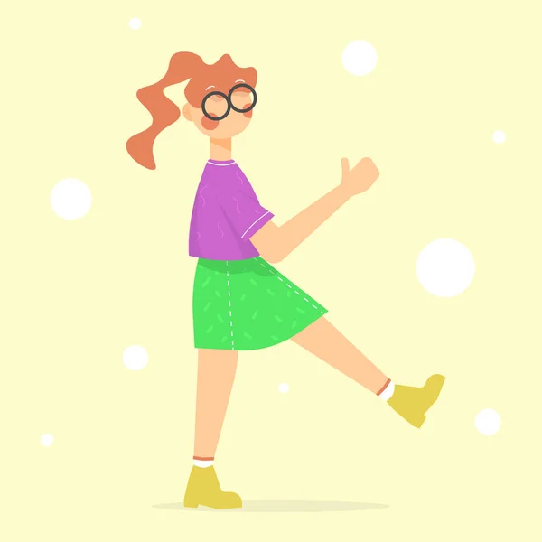 Simple Flat Icon Faceless Girl Glasses Shows Cool Sign Young — стоковый вектор