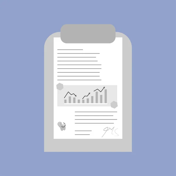 Simple Clipboard or tablet icon with documents, report, diagram vector illustration for business, finance, science. Flat vector illustration isolated on blue background.