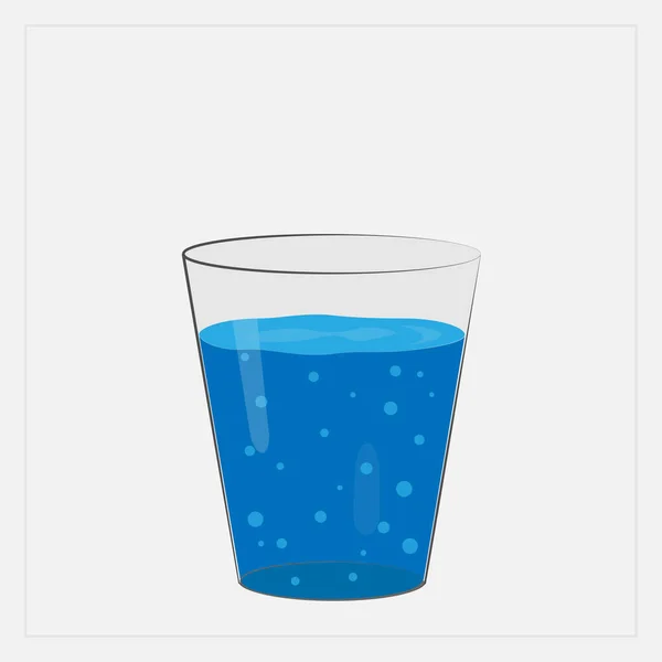 Simple and transparent glass of clean blue water with bubbles, isolated illustration on white background