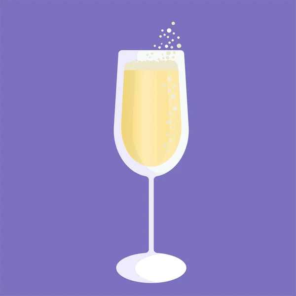 Simple Glass Champagne Icon Violet Background Flat Design Vector Illustration — Image vectorielle