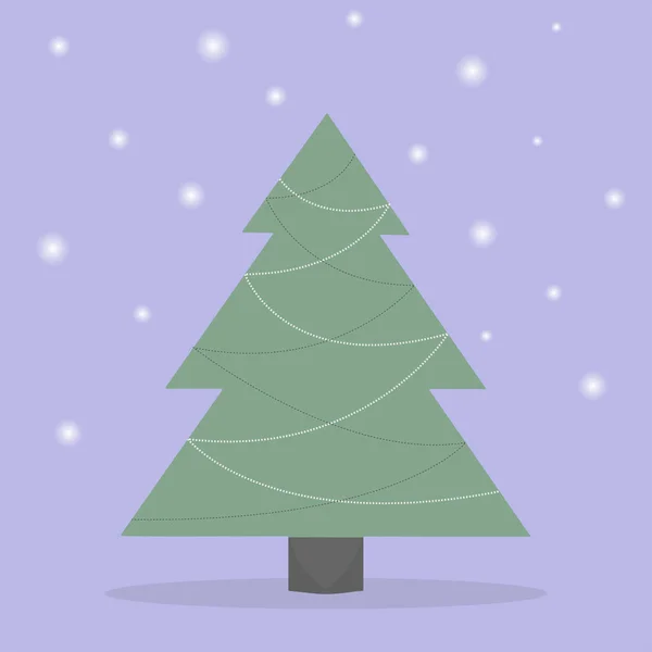 Simple Christmas Tree Vector Illustration Purple Background Winter Holidays Snow — Stockvector