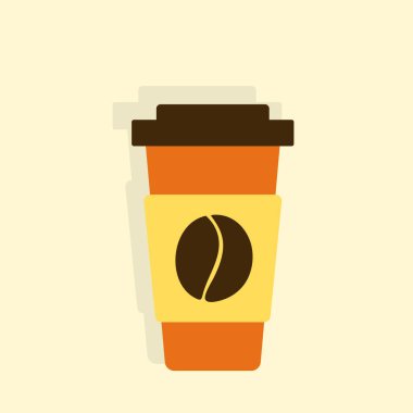 Simple paper coffee cup icon with coffee beans logo isolated. Vector illustration flat design with shadow EPS10