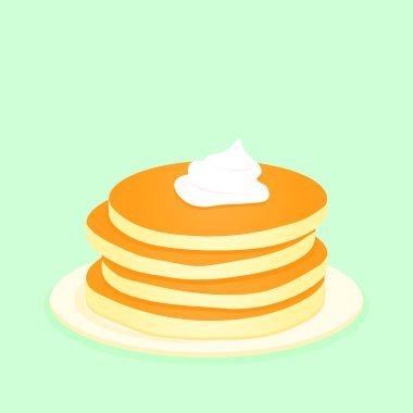 Simple pancakes on plate with cream in flat design. Baking, breakfast concept. Vector illustration EPS10