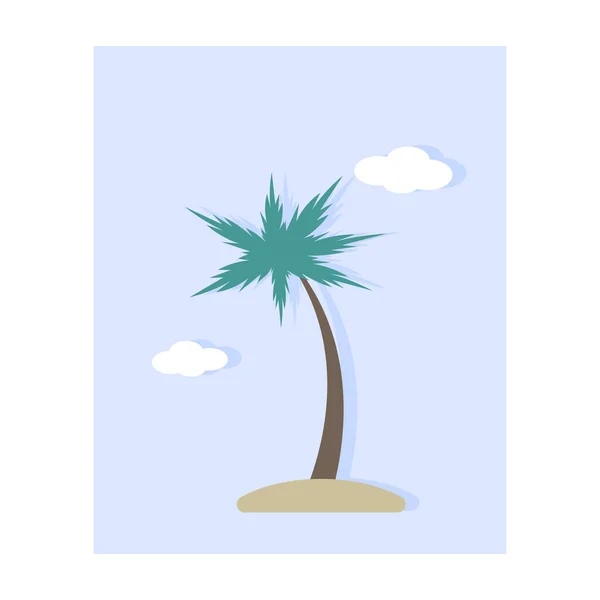 Simple Palm Tree Icon Isolated White Clouds Sand Blue Background — ストックベクタ