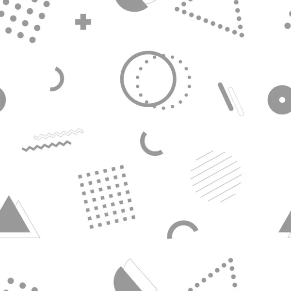 Simple abstract seamless memphis pattern with geometric symbols. Retro funky graphic vintage illustration with design elements on white background