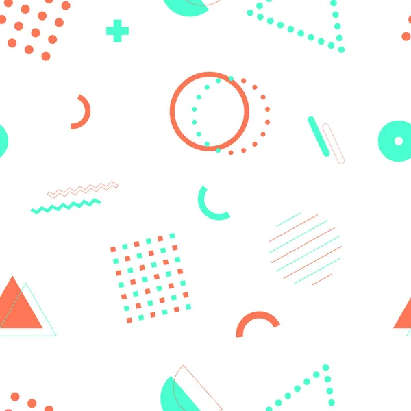 Simple abstract seamless memphis pattern with geometric symbols. Retro funky graphic vintage illustration with design elements on white background